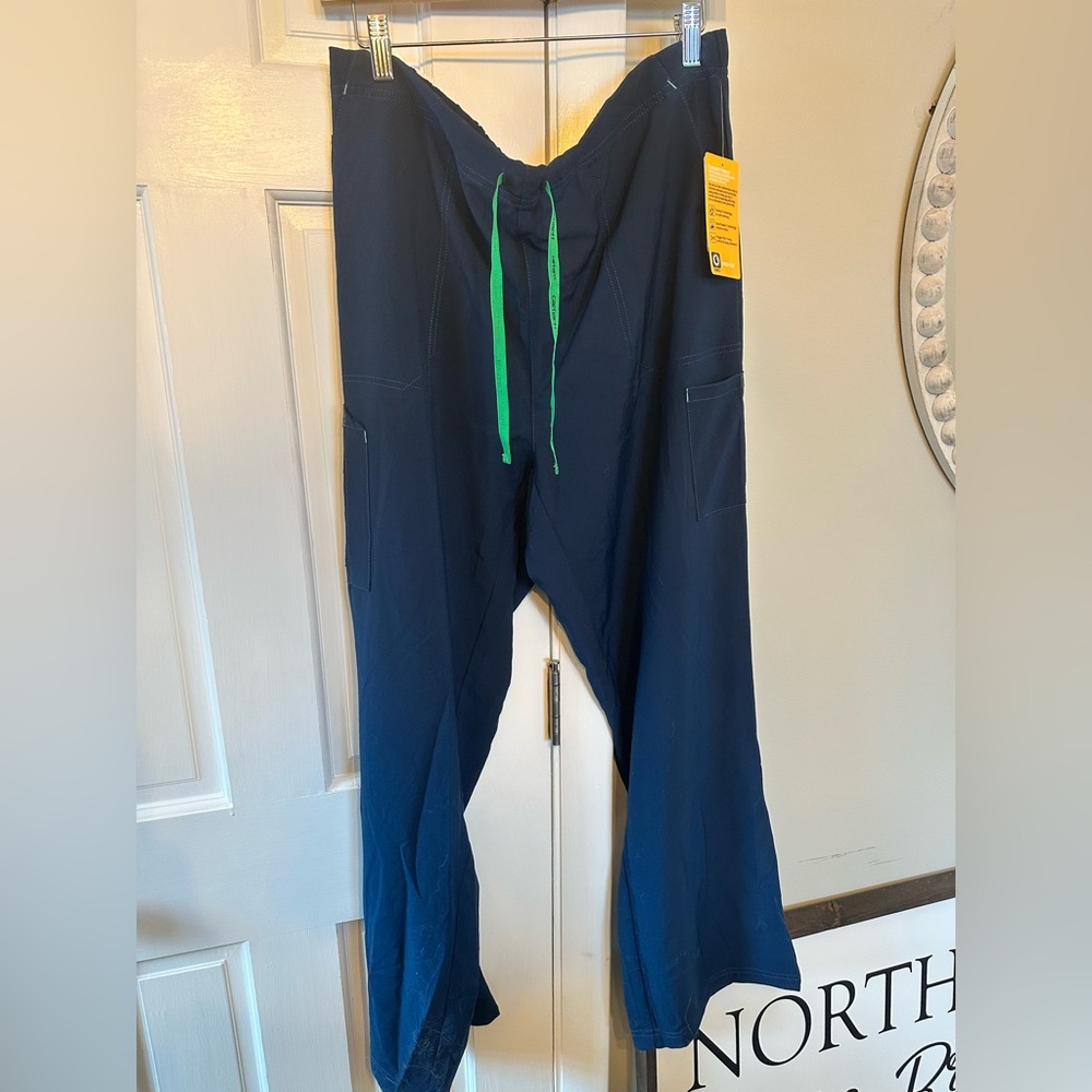 Carhartt women’s Dark Blue  with Bright Green Drawstring scrub pants